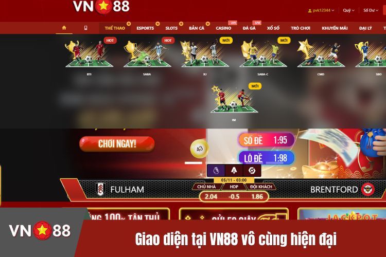 Giao diện tại VN88 vô cùng hiện đại