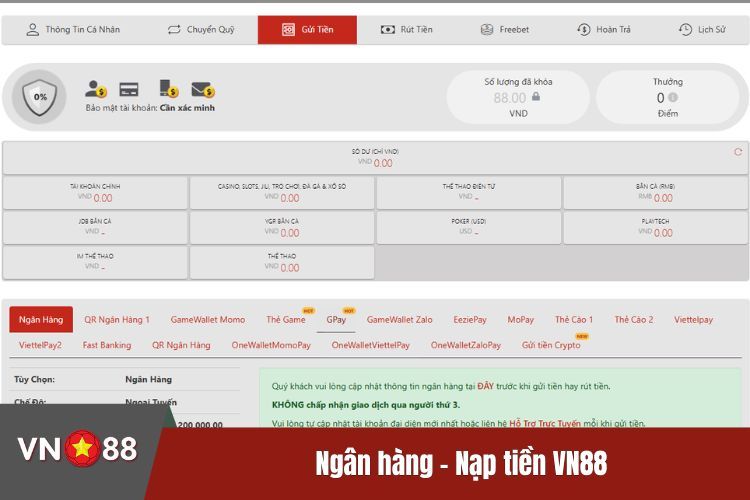 Ngân hàng -  Nạp tiền VN88